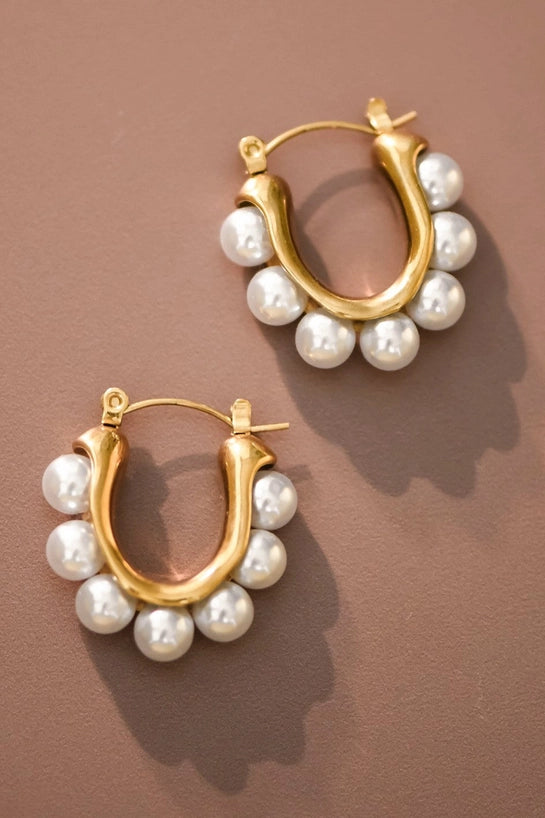 Pearl Gold Hoop Earrings