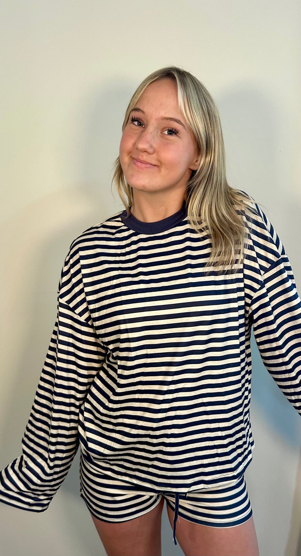 Striped Long Sleeve Top and Shorts Set