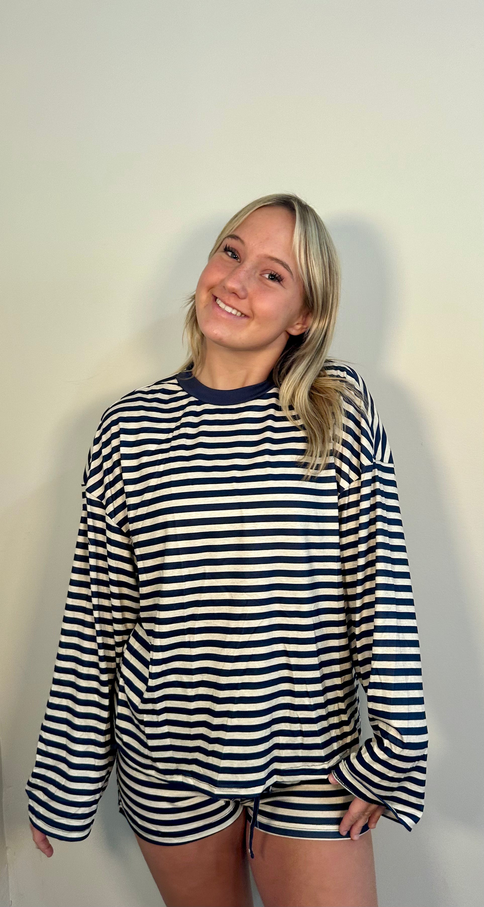 Striped Long Sleeve Top and Shorts Set