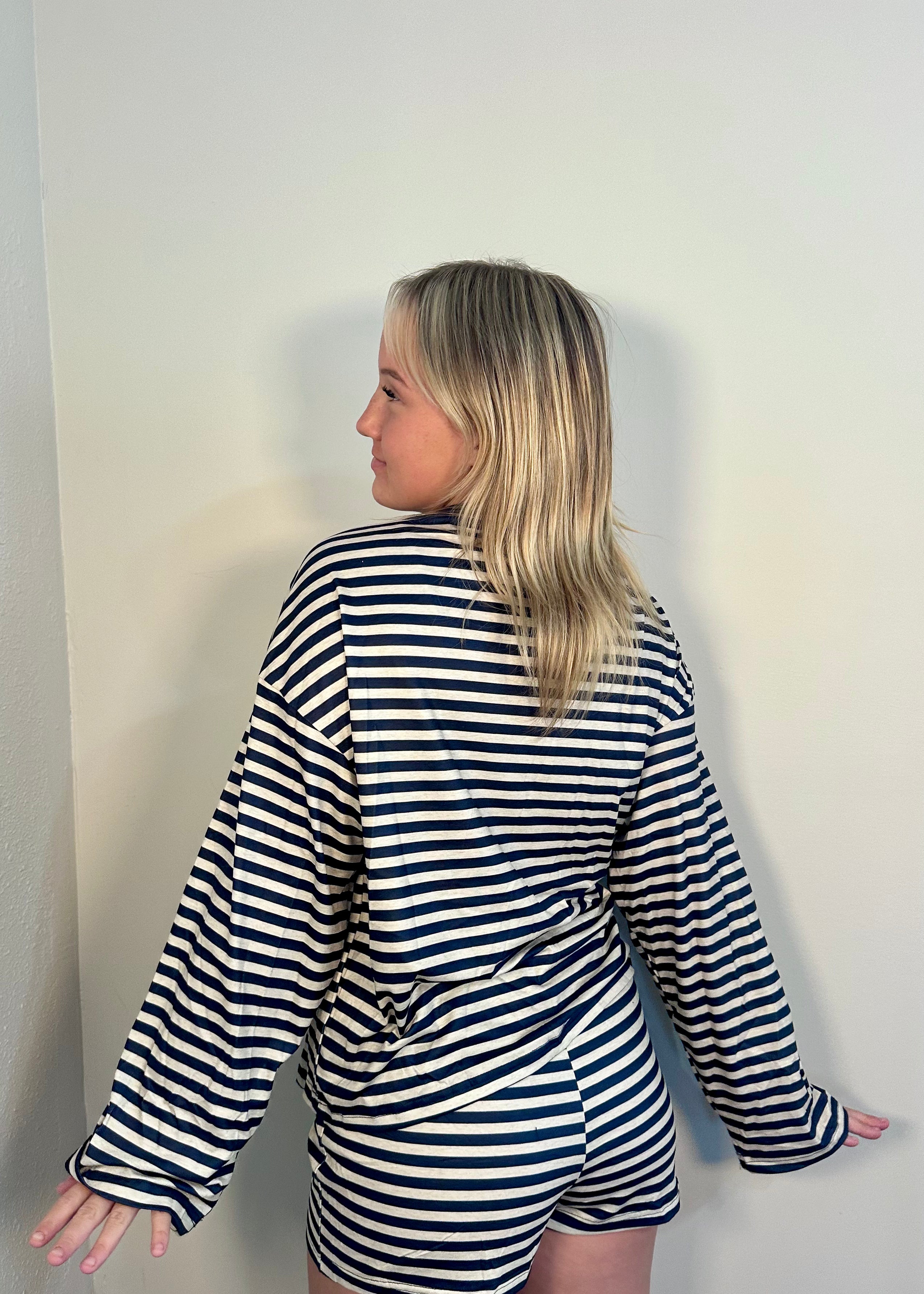 Striped Long Sleeve Top and Shorts Set