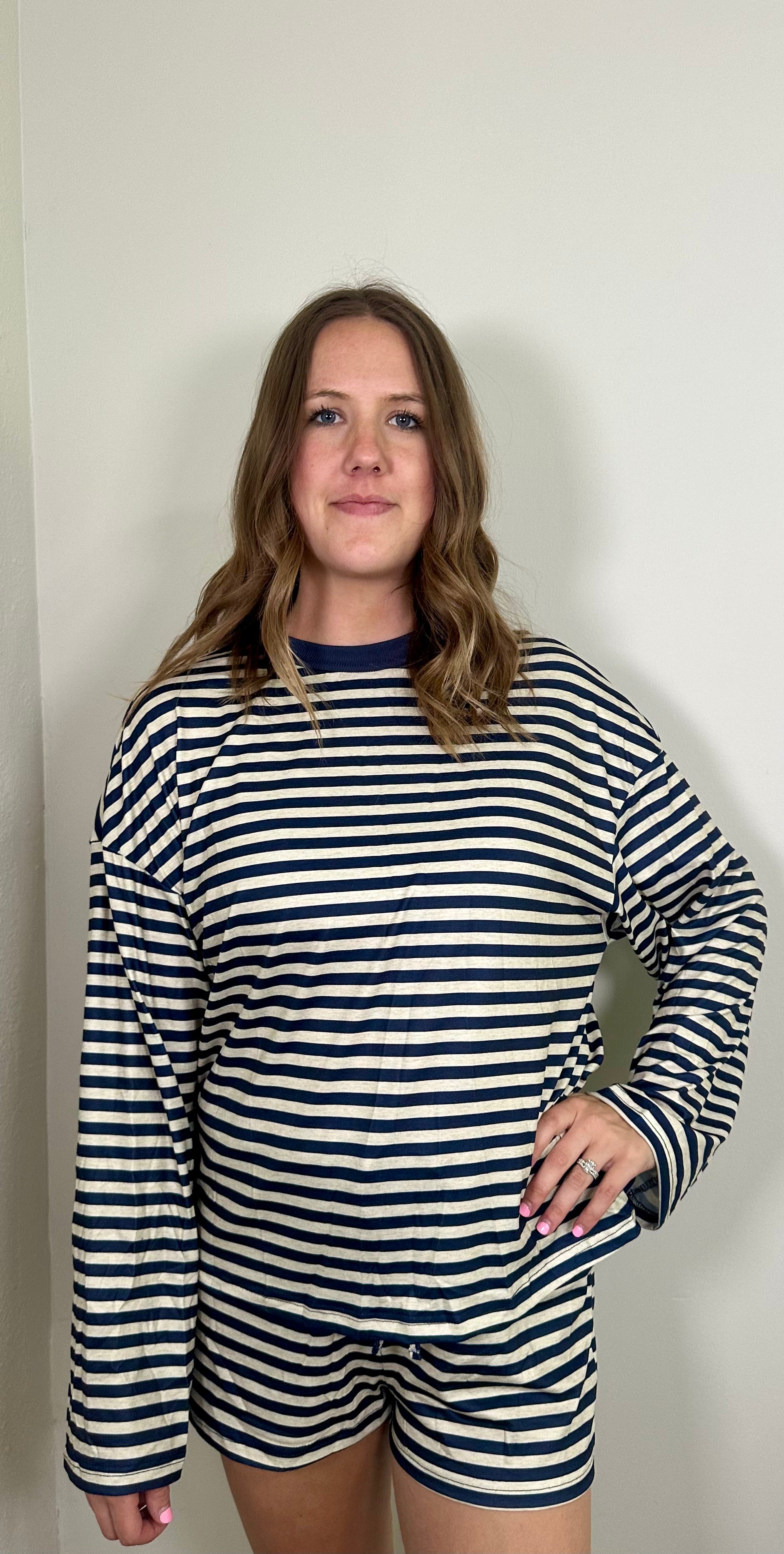 Striped Long Sleeve Top and Shorts Set