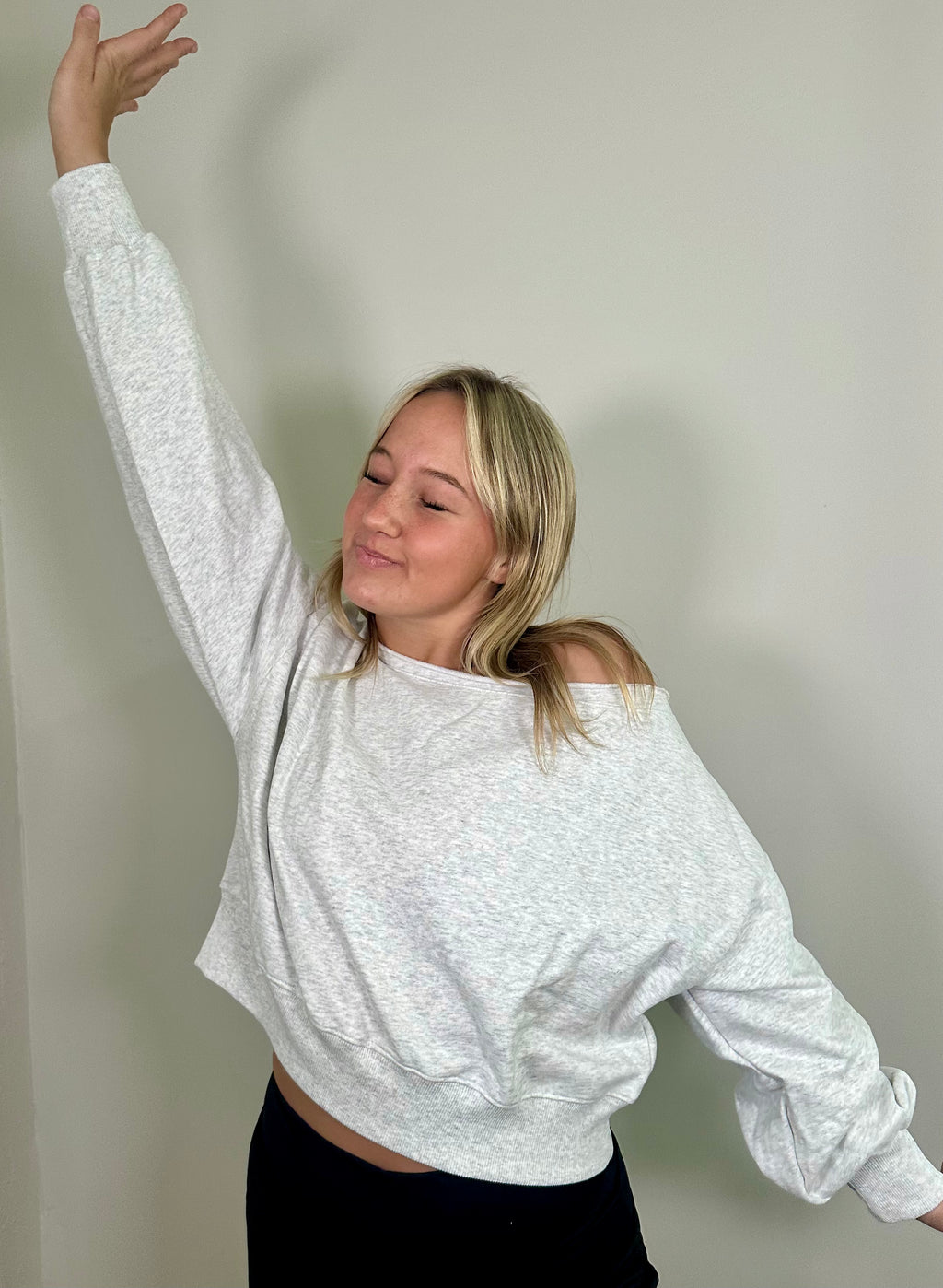 Grey Off-Shoulder Cropped Sweatshirt