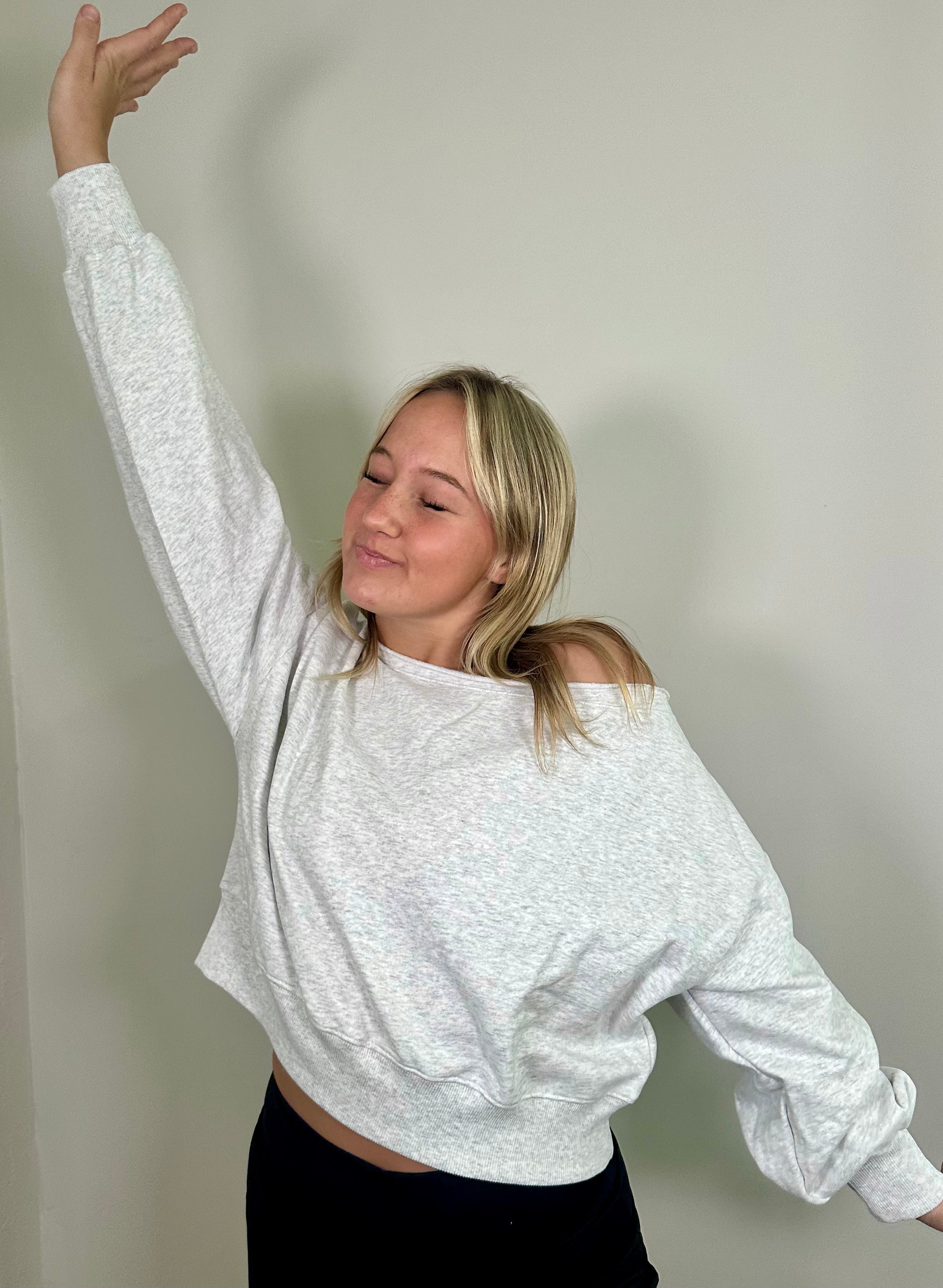 Grey Off-Shoulder Cropped Sweatshirt