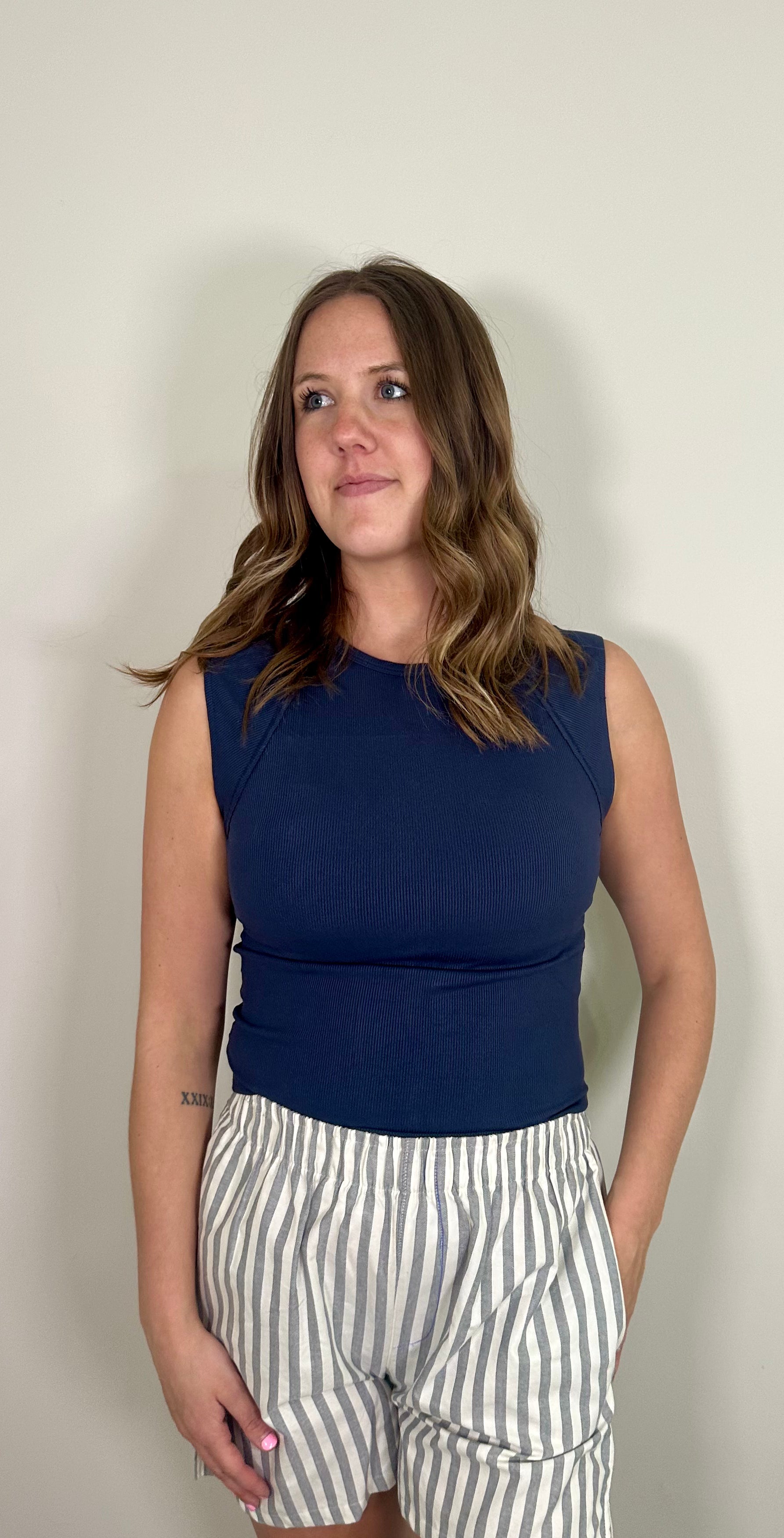 Navy Ribbed Top