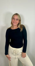 Black Scoop-Neck Long Sleeve