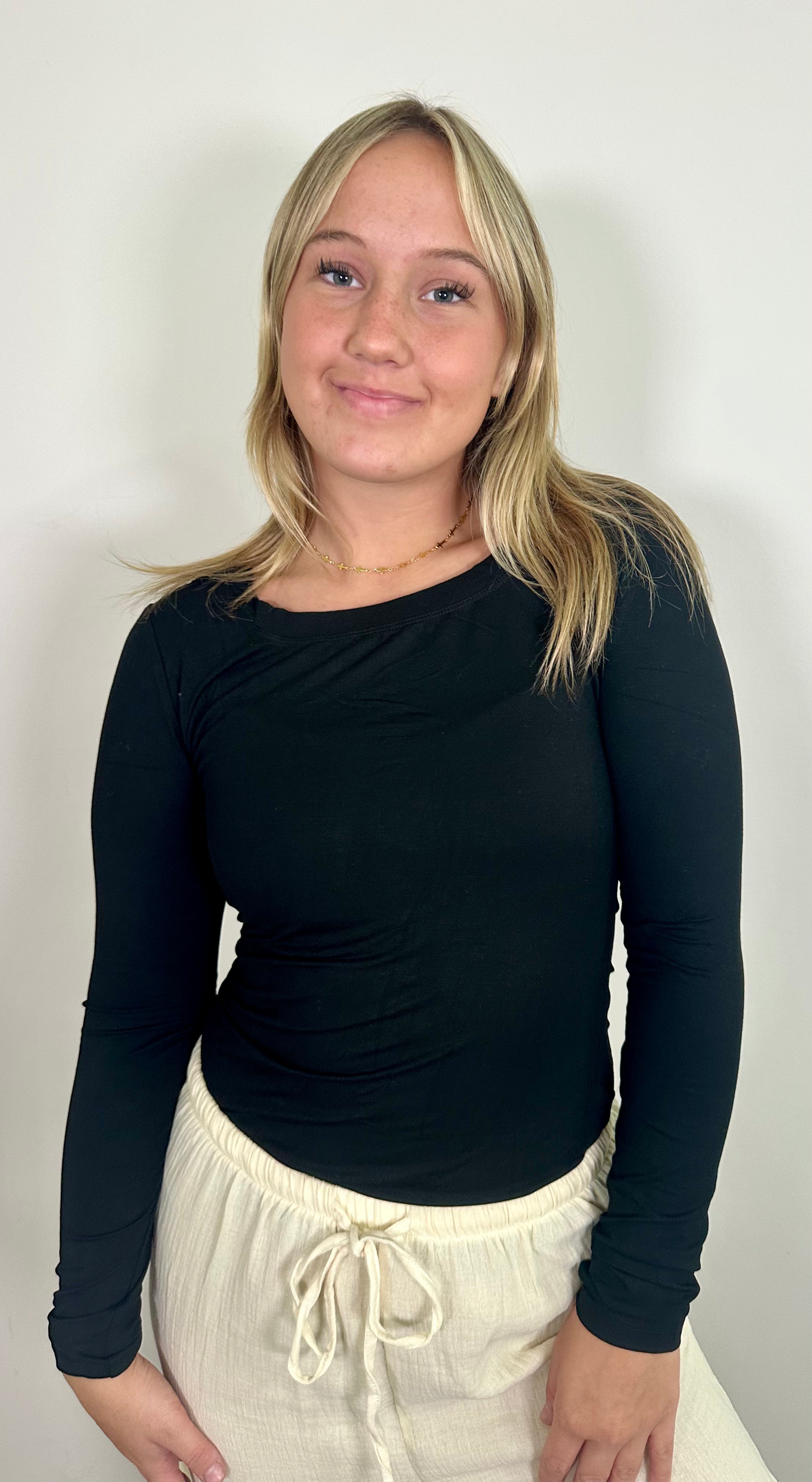 Black Scoop-Neck Long Sleeve