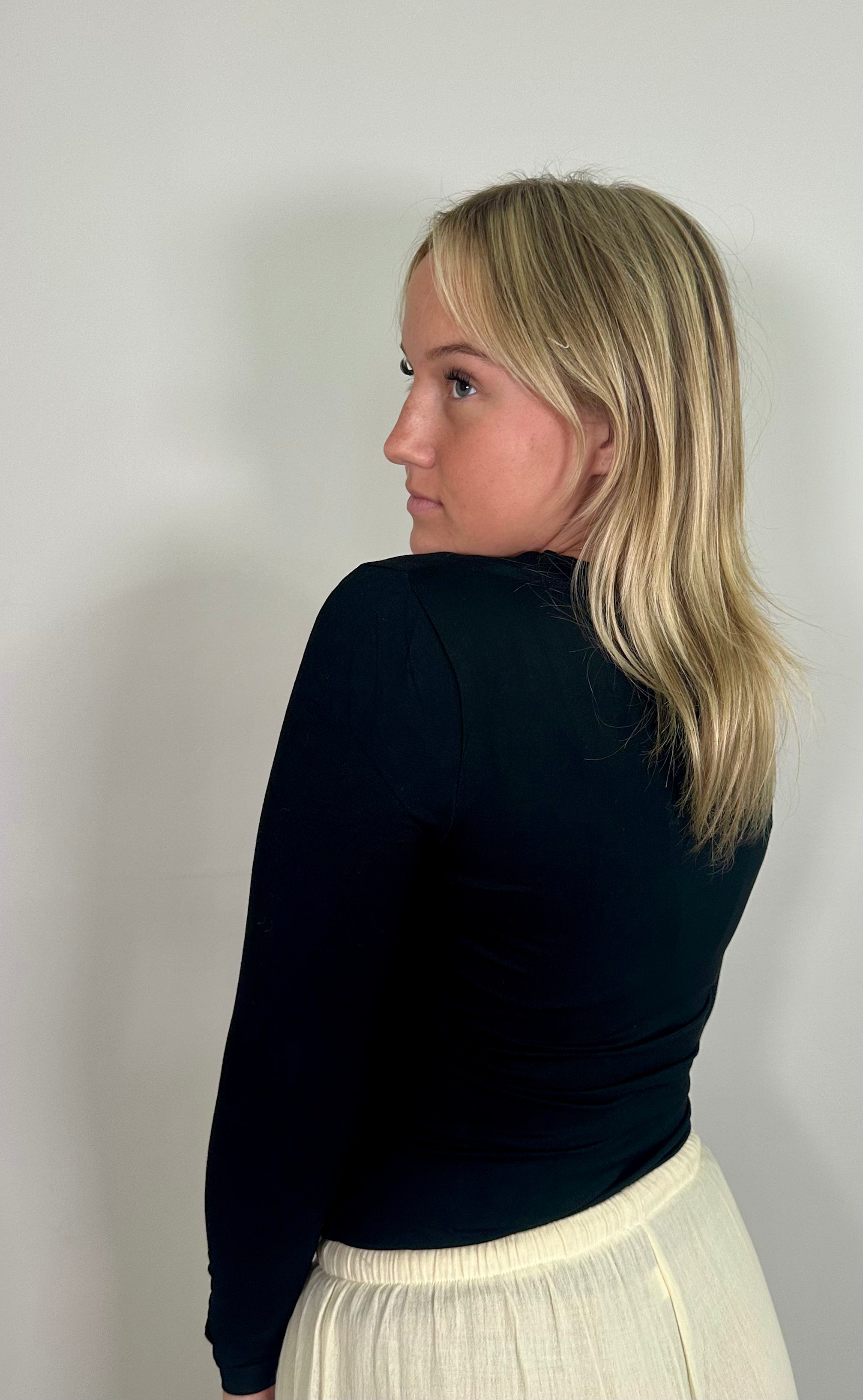 Black Scoop-Neck Long Sleeve