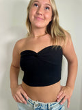 Black Knot Knit Strapless Top