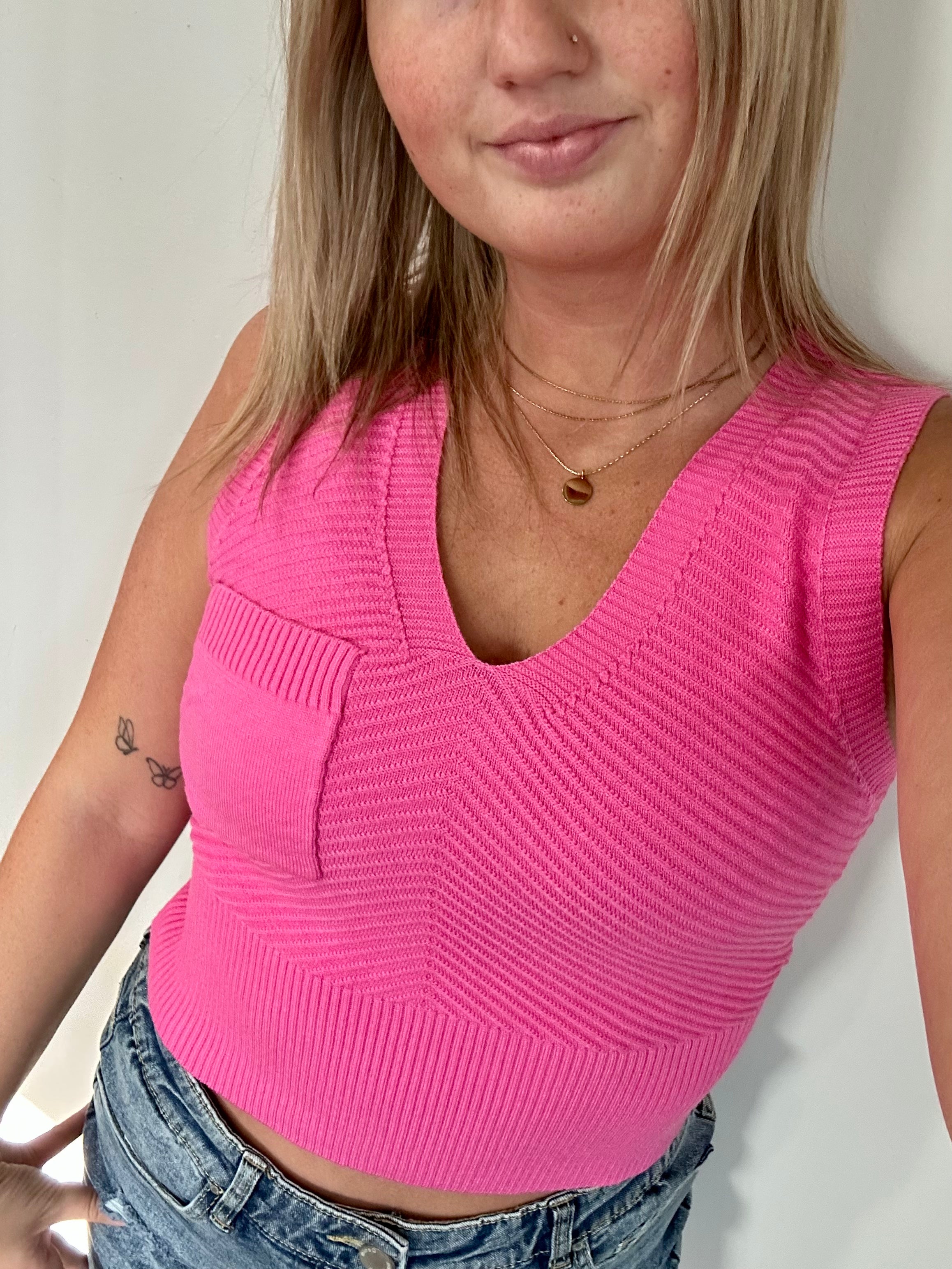 Pink V-Neck Tank Top