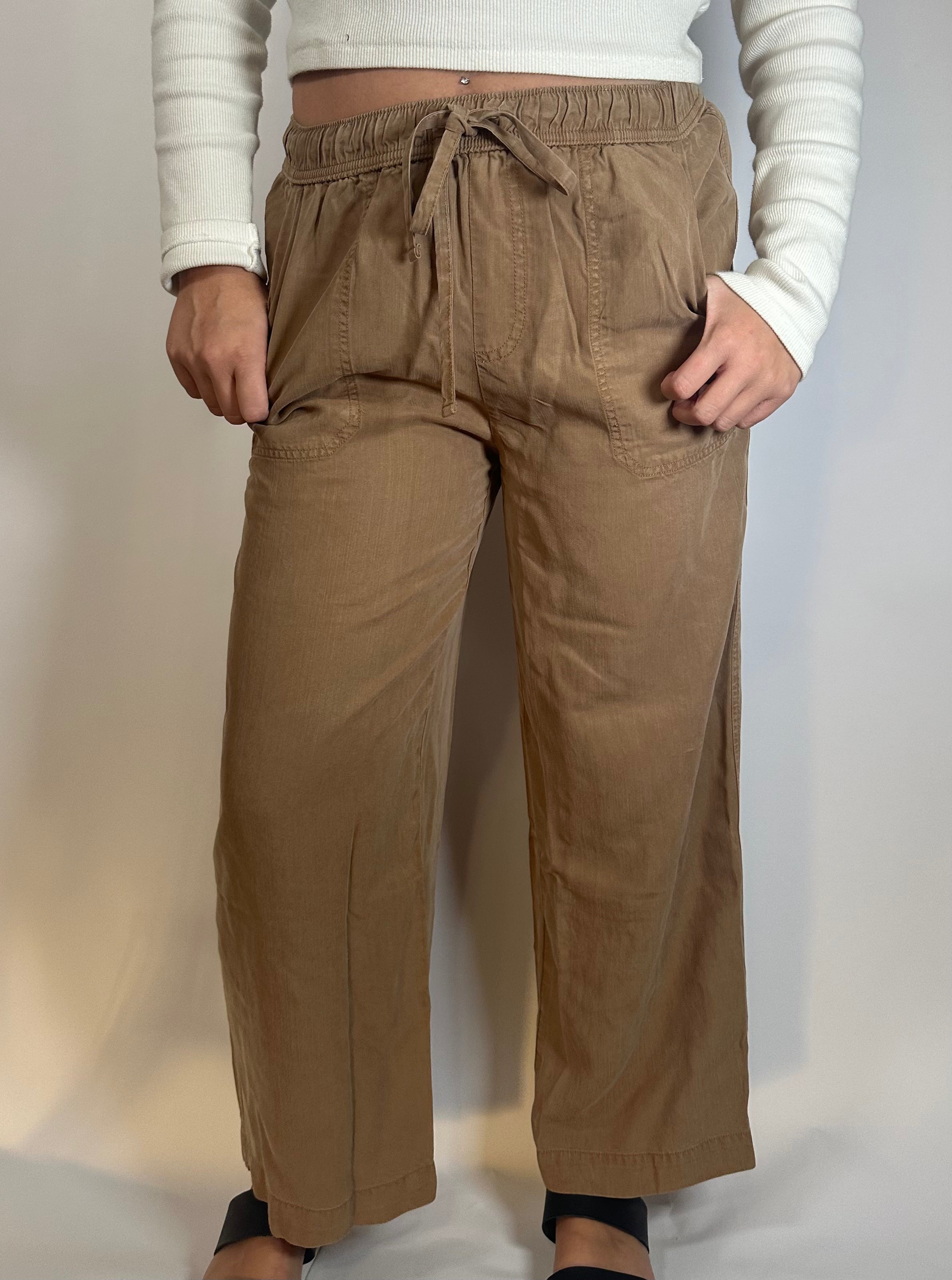 Dark Sand Draw String Wide-Leg Pants