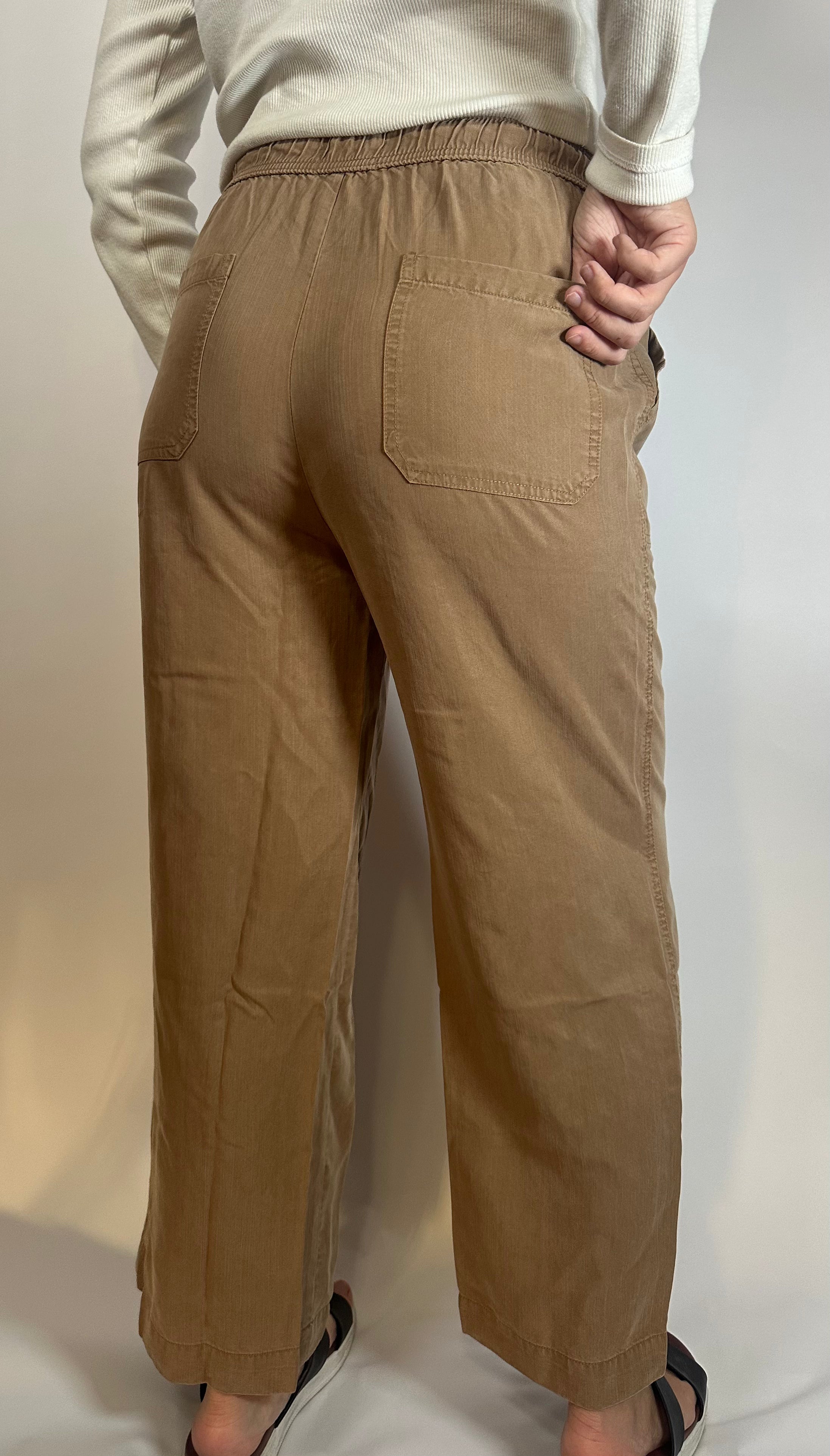 Dark Sand Draw String Wide-Leg Pants