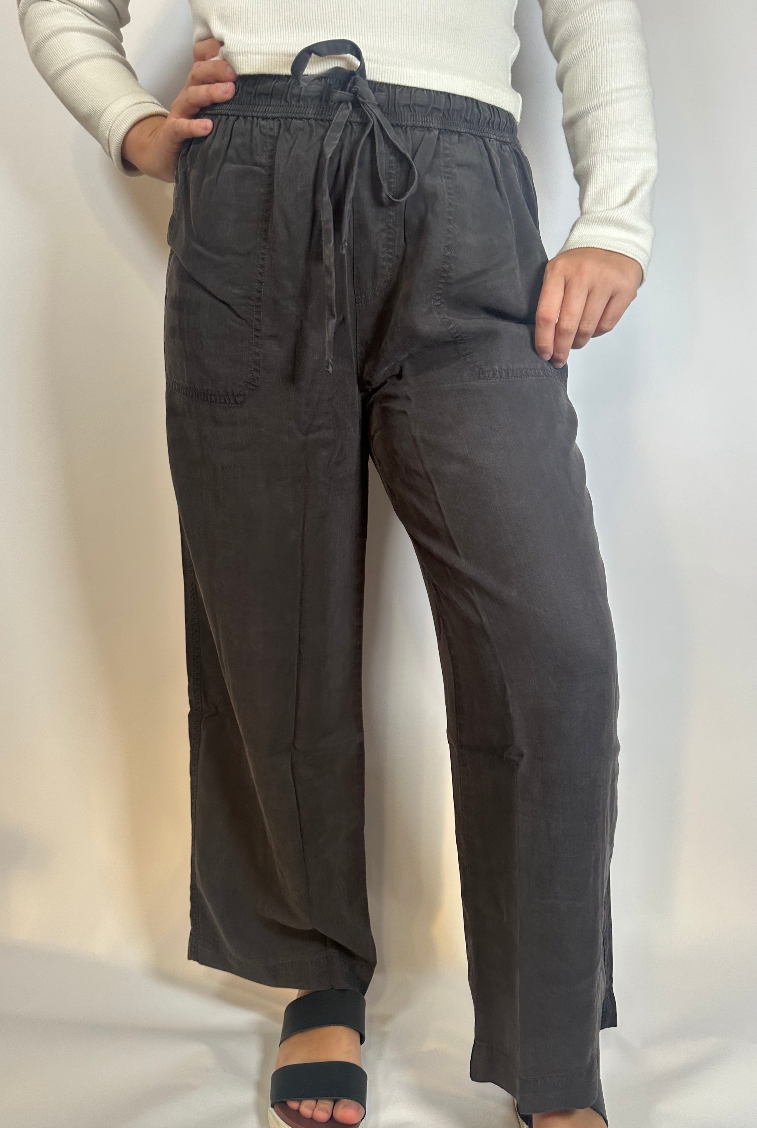 Charcoal Draw String Wide-Leg Pants