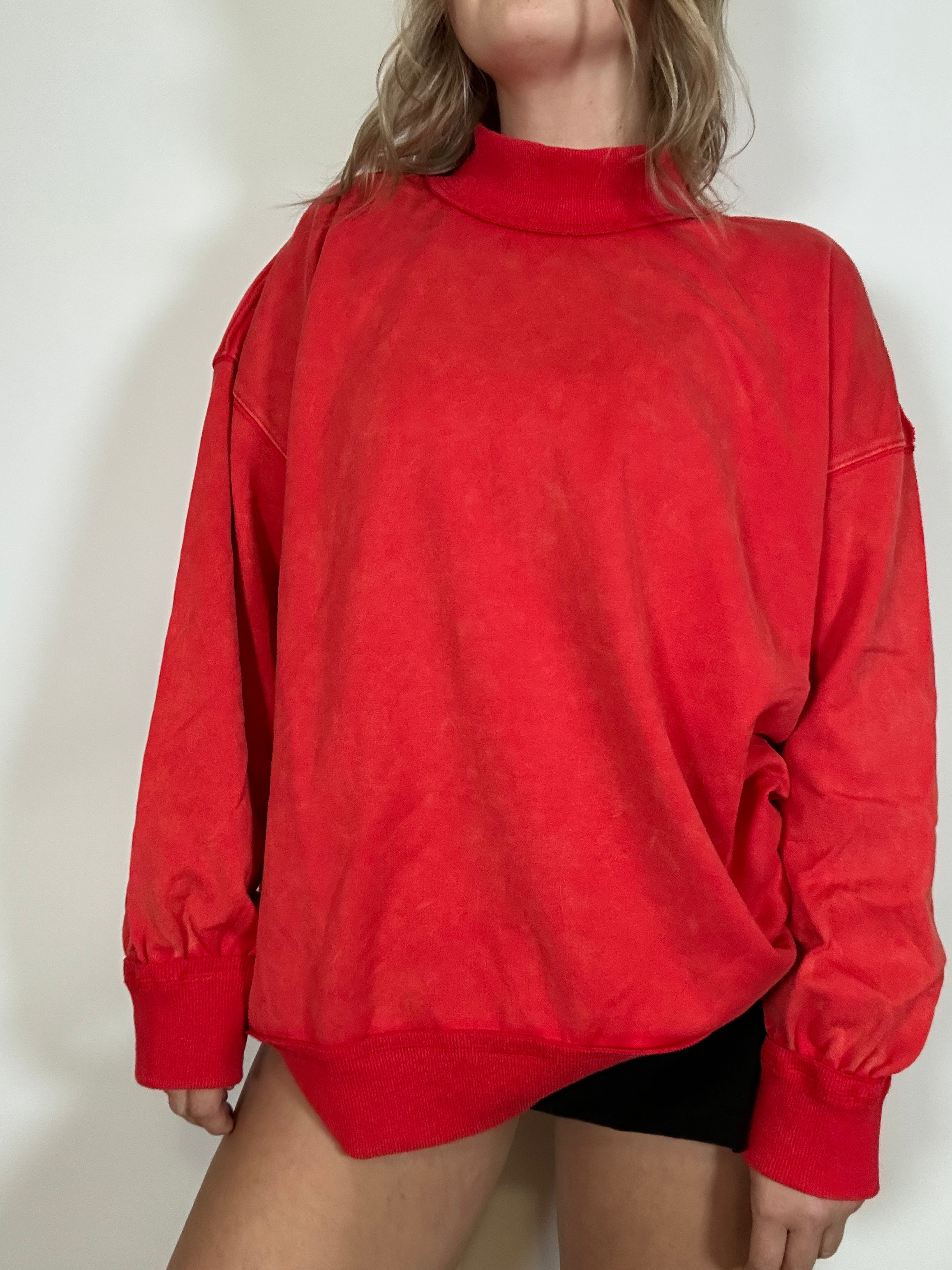 Red Oversized Mock Neck Sweatshirt