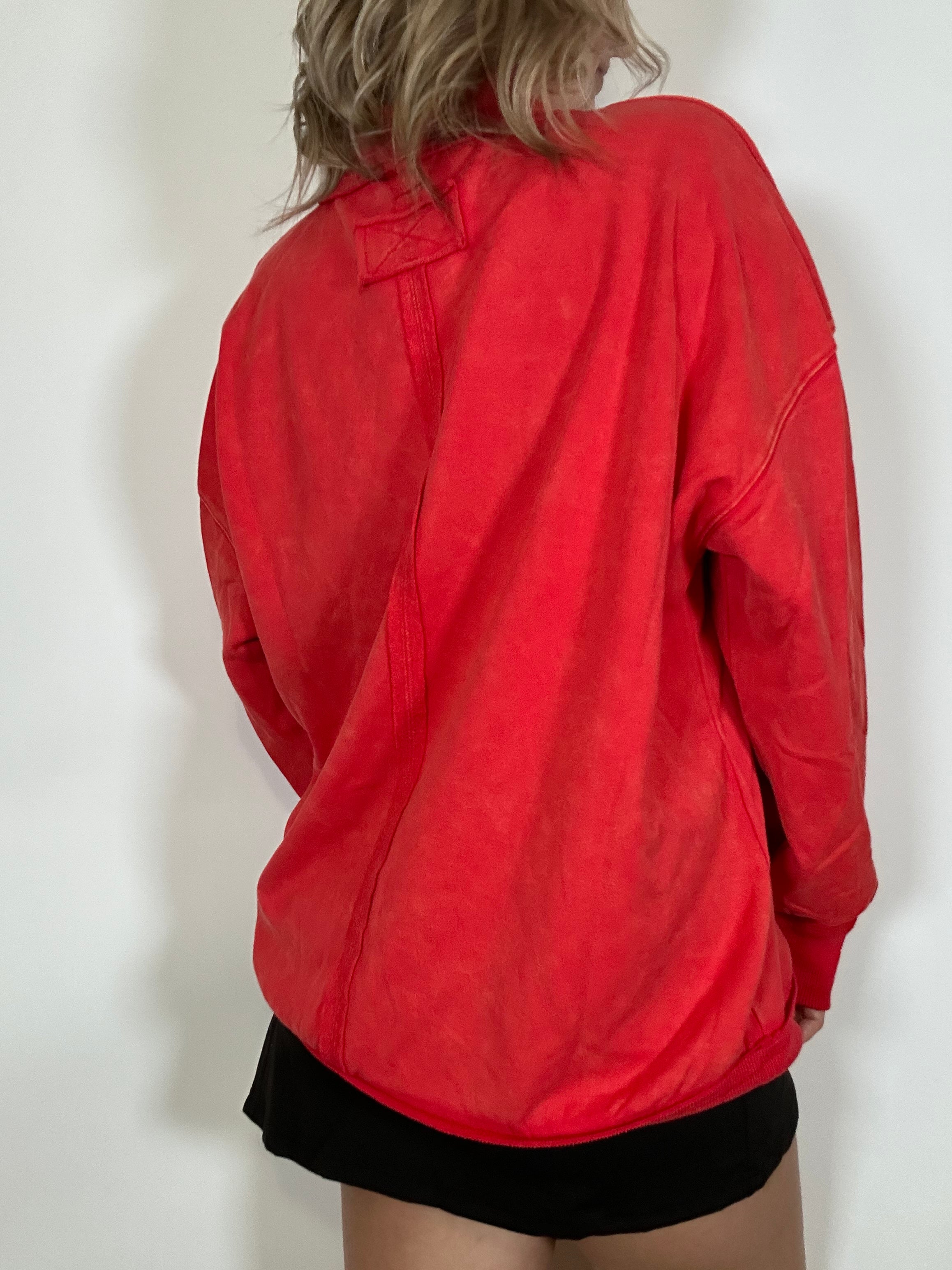 Red Oversized Mock Neck Sweatshirt