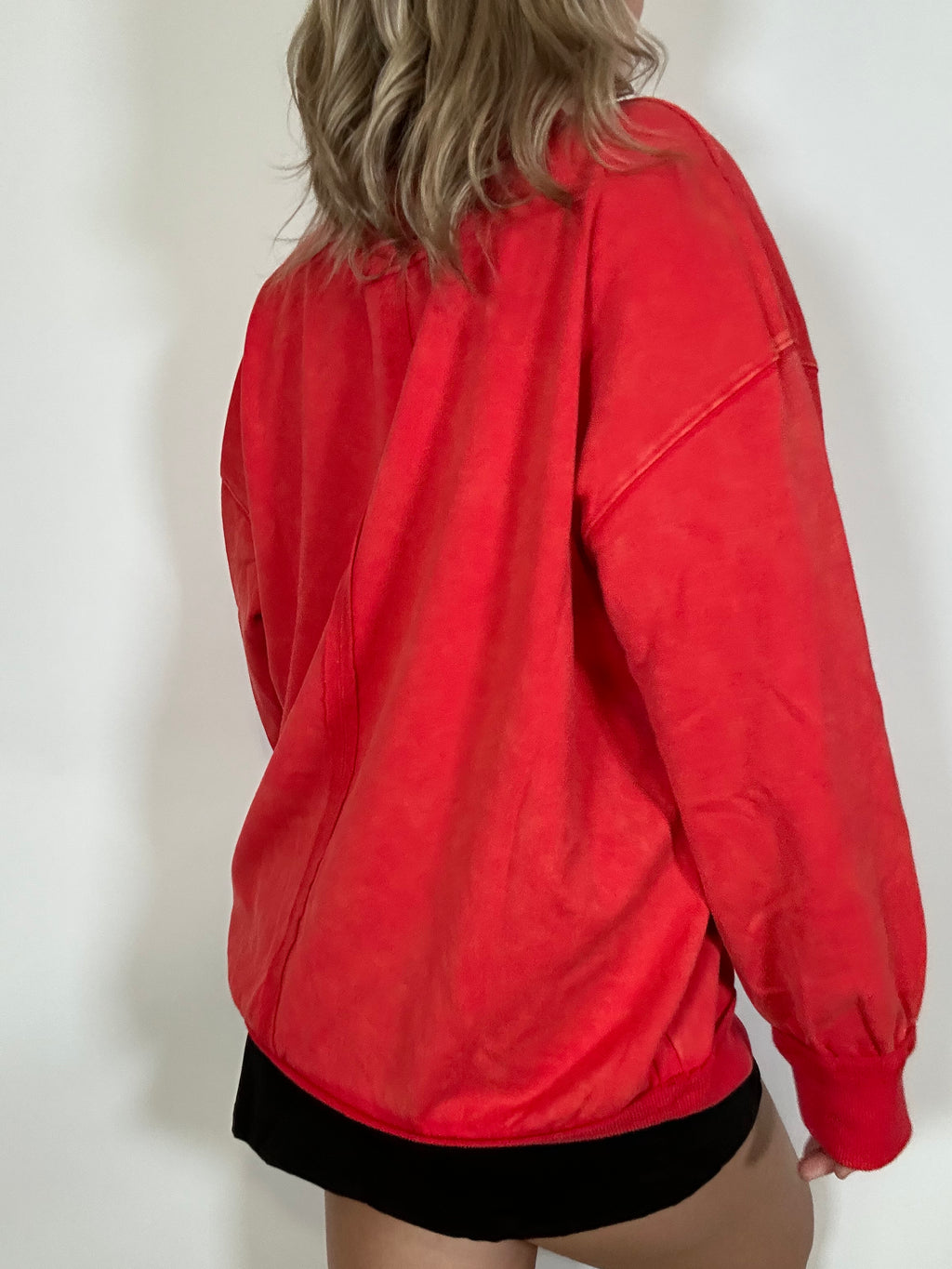 Red Oversized Mock Neck Sweatshirt