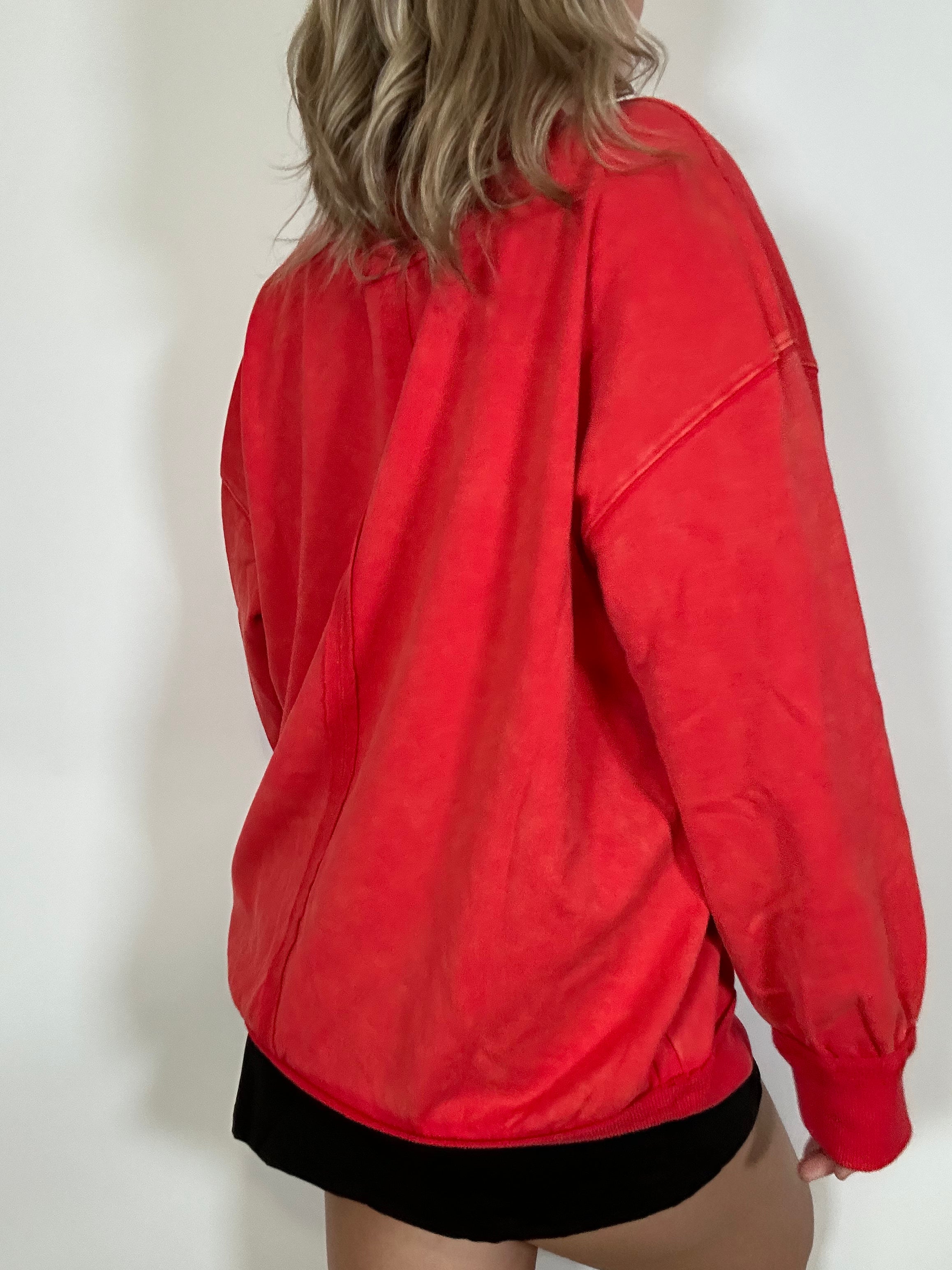 Red Oversized Mock Neck Sweatshirt