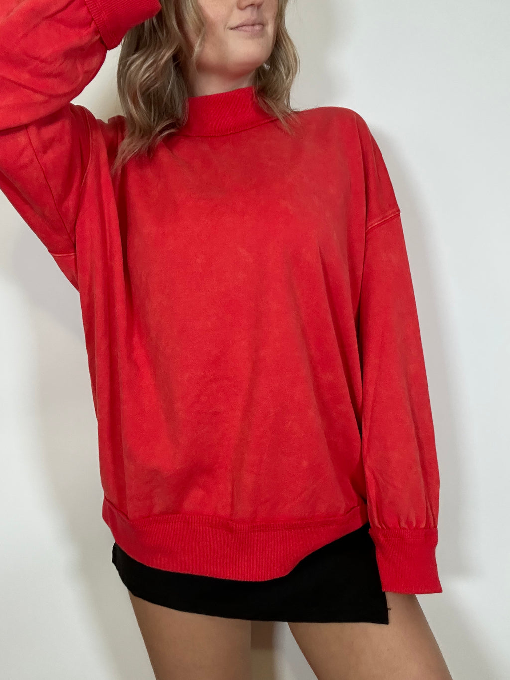 Red Oversized Mock Neck Sweatshirt