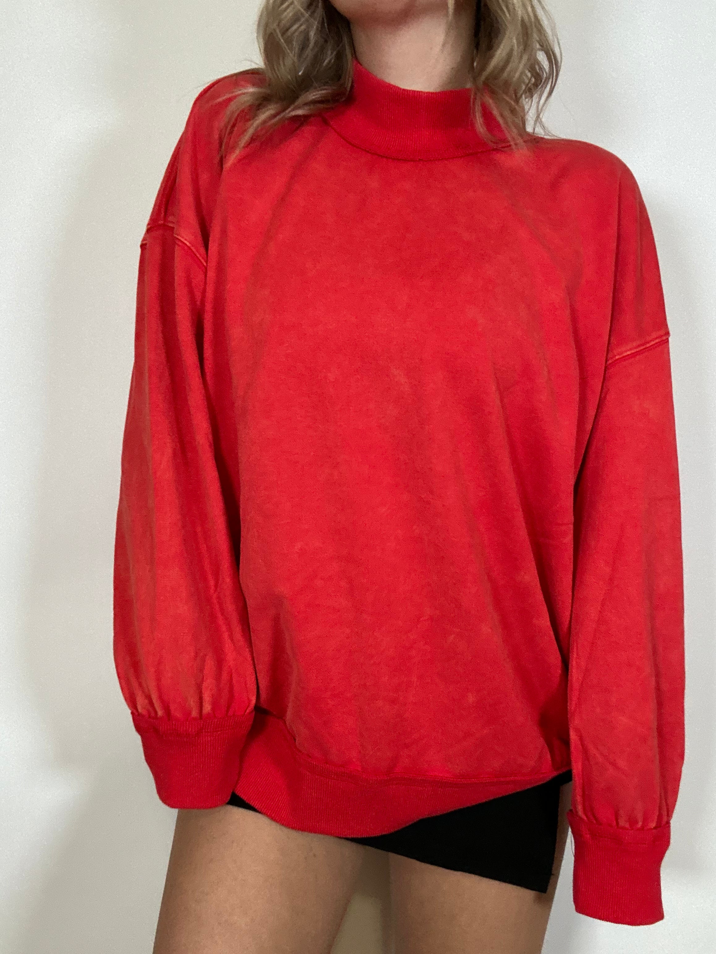 Red Oversized Mock Neck Sweatshirt