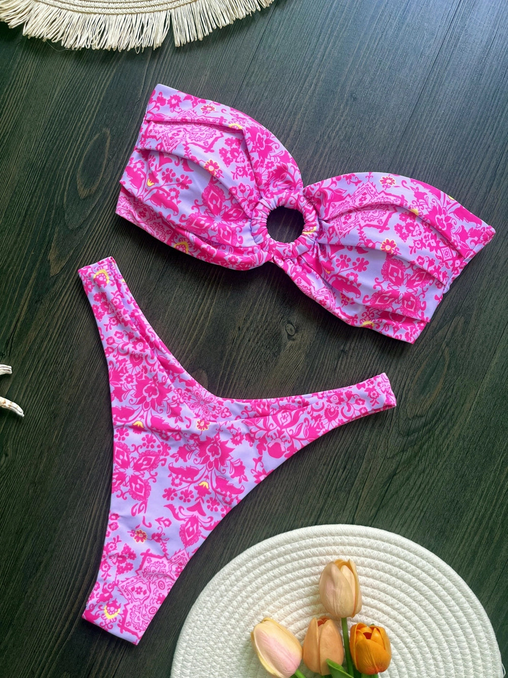 Pink Floral Print Swimsuit